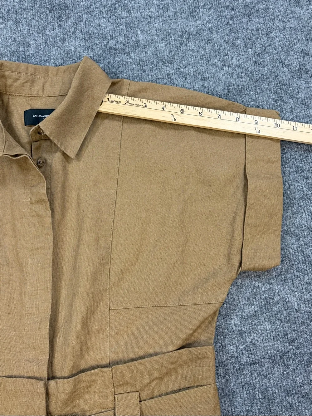 Banana Republic Linen Cotton Utility Jumpsuit Women 4 Tan Belted Wide Leg Safari